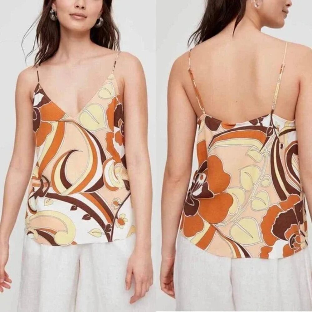 Wilfred Free Aritzia Boscono Yellow Brown Y2k Cami Tank Top